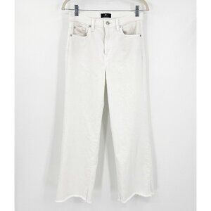 7 For All Mankind White Wide Leg Crop Jeans 27 High Waist Fray Hem Modern Trendy
